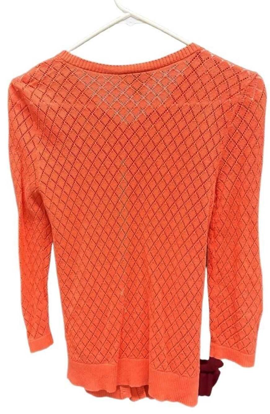 LOFT Coral Orange Open Stitch Knit Button Cardigan Sweater Size XS